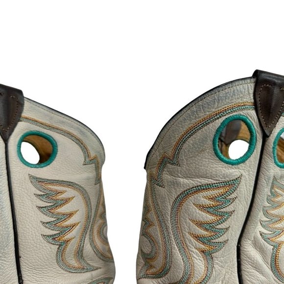 JUSTIN Bent Rail Boots BR313 Brown White w Turquoise Western Square Toe Mens 11 - Picture 6 of 14